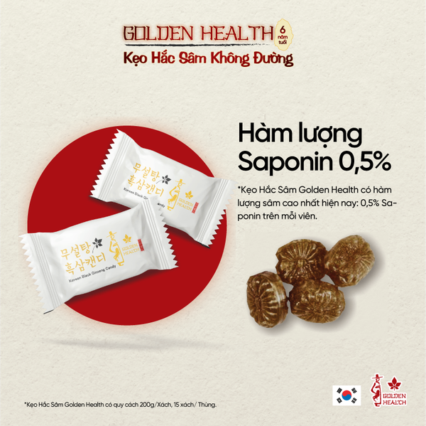 Kẹo Sâm Không Đường Golden Health HQ Hộp 200g