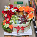 Bánh Sinh Nhật trang trí Trái Cây Cherry, Nho Xanh và Hoa Tươi Đẹp Rực Rỡ. Món quà ý nghĩa tặng ngày sinh nhật