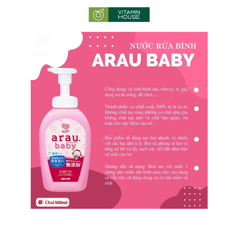 Nước rửa bình Baby Arau 500ml