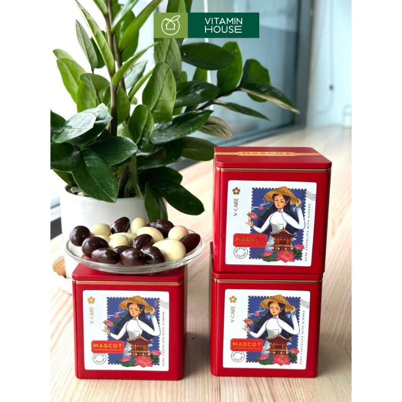 Chocolate Đắng Hạnh Nhân Nguyên Hạt Mascot Hộp Thiếc 110g Đặc Sản Việt Nam