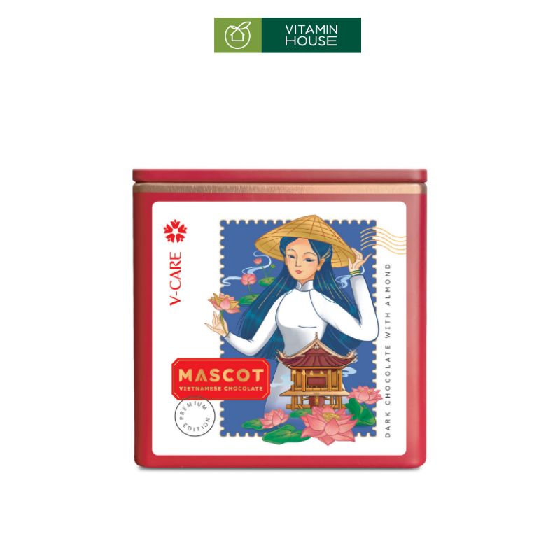 Chocolate Đắng Hạnh Nhân Nguyên Hạt Mascot Hộp Thiếc 110g Đặc Sản Việt Nam