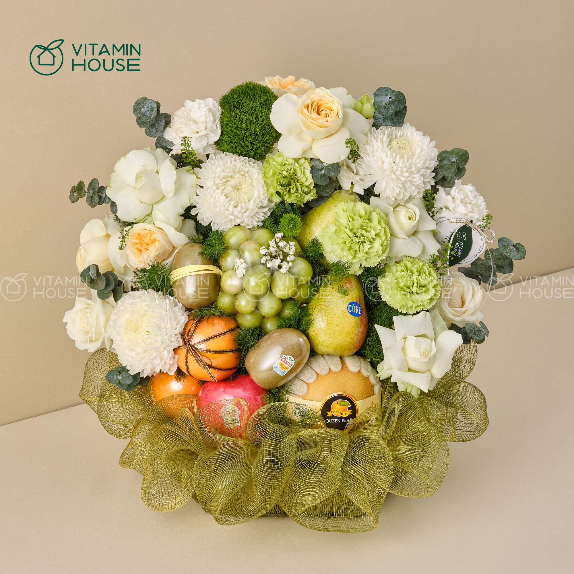 Giỏ Trái Cây Nho, Quýt, Cam, Lê Nhập Khẩu Cúng Viếng Thành Kính