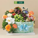 Giỏ quà trái cây cherry nho xanh hoa tươi tặng sinh nhật cho đồng nghiệp nữ