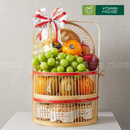 Giỏ lồng chim 2 tầng trái cây tươi nho mẫu đơn, lê hàn, quýt úc, táo và kiwi vàng