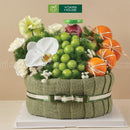 giỏ quà trái cây nho mẫu đơn màu xanh trung tính tặng cả nam và nữ. Dùng trong nhiều dịp khác nhau