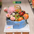 Giỏ Quà bao gồm Trái Cây Nhập Khẩu trang trí Hoa Tặng theo kiểu bánh sinh nhật phù hợp Cho Tặng Sinh Nhật Cô Ấy