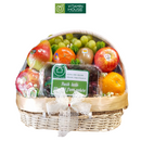 giỏ trái cây đan trắng, nho xanh, táo envy, lê nam phi, cam vàng mỹ, kiwi vàng và cherry