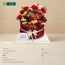 Giỏ Quà Trái Cây Cherry, Kiwi, Nho Tone Đỏ Rực Rỡ & Hoa Hồng Quý Phái