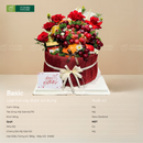 Giỏ Quà Trái Cây Cherry, Kiwi, Nho Tone Đỏ Rực Rỡ & Hoa Hồng Quý Phái