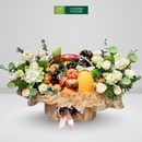 Giỏ Trái Cây Cao Cấp trang trí cùng Hoa Sen, phù hợp cho Dâng Lễ Chùa, một Món Quà Tâm Linh Ý Nghĩa