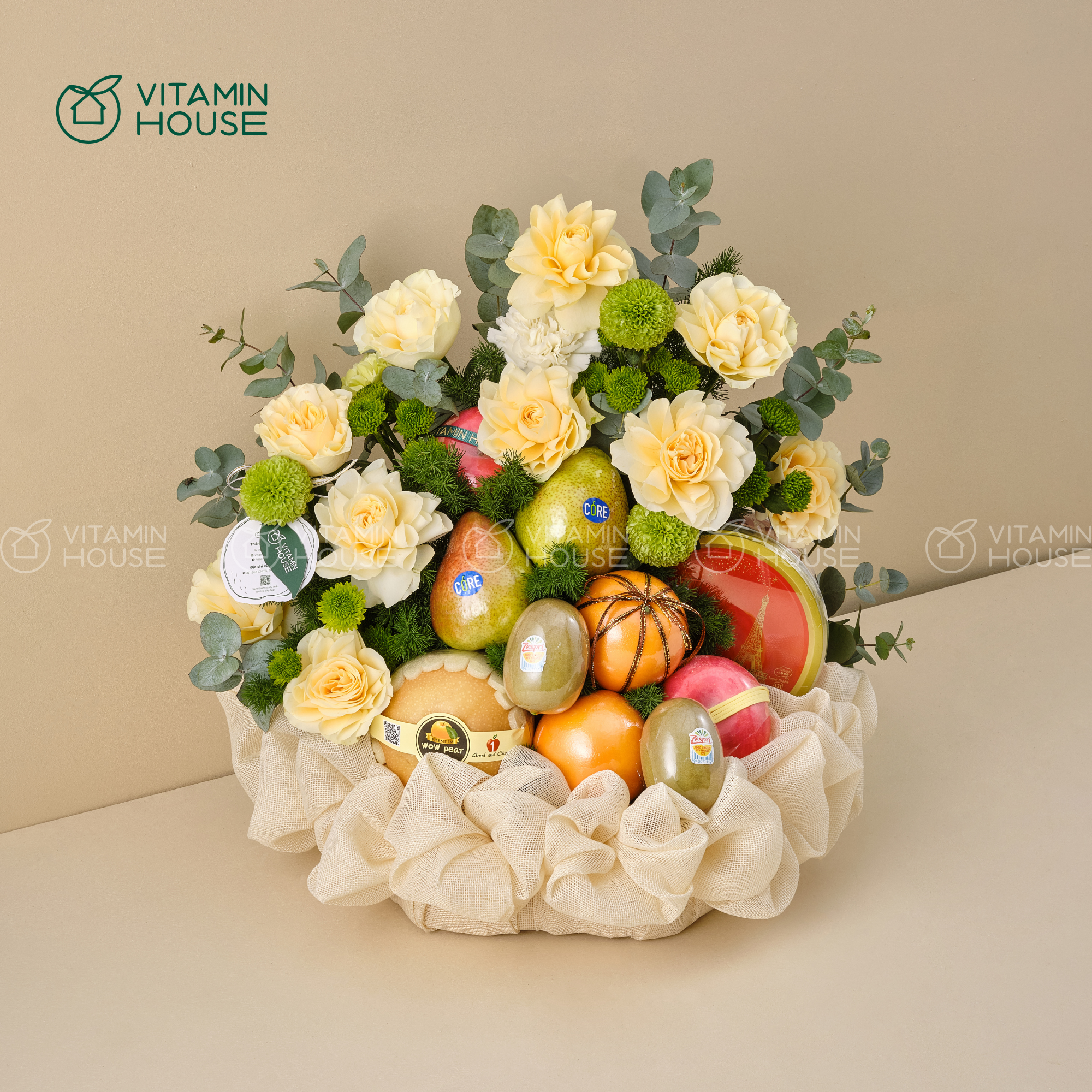 Giỏ Quà Trái Cây Kiwi, Lê, Quýt, Táo Cúng Giỗ Gia Tiên Trang Nghiêm