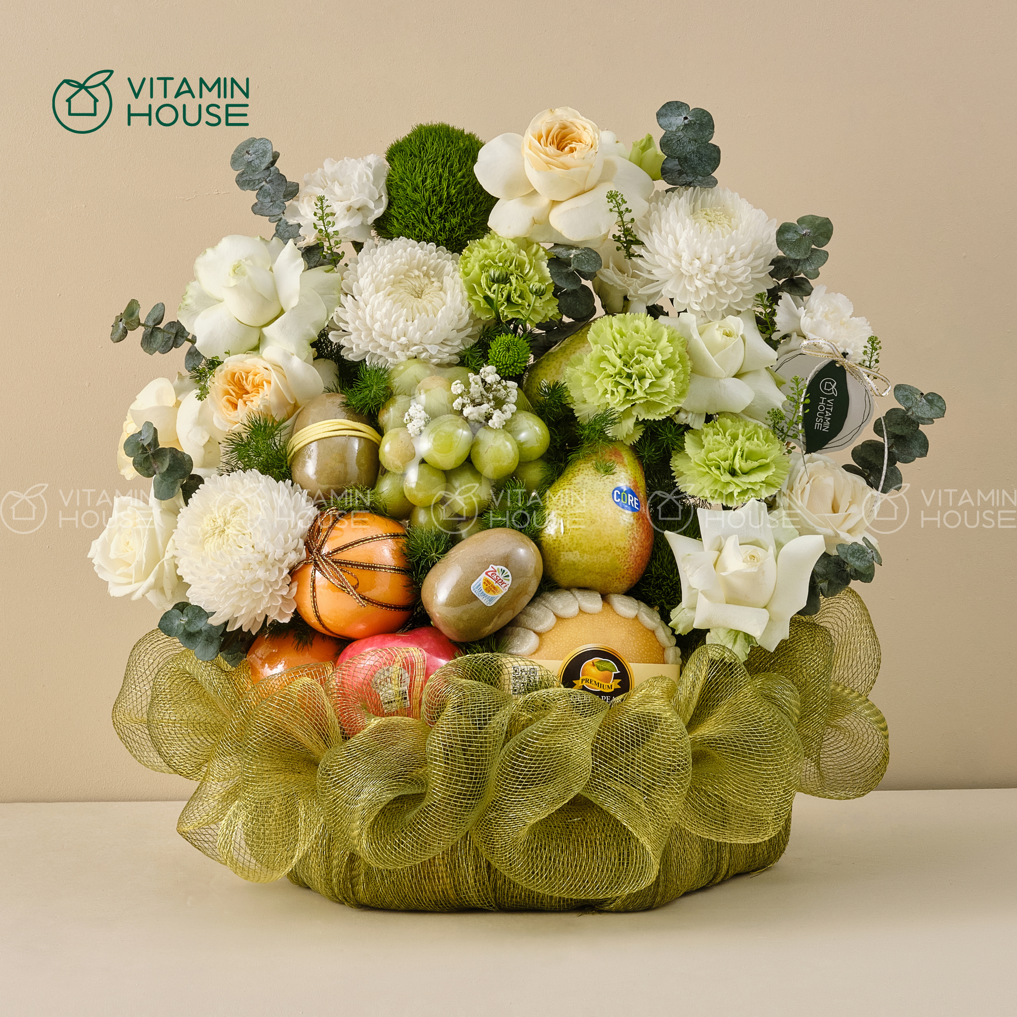 Giỏ Trái Cây Nho, Quýt, Cam, Lê Nhập Khẩu Cúng Viếng Thành Kính