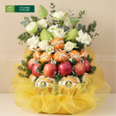 giỏ trái cây nhập khẩu dâng lễ hoa sen và lê hàn, táo, quýt úc
