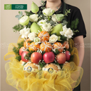 giỏ trái cây nhập khẩu dâng lễ hoa sen và lê hàn, táo, quýt úc