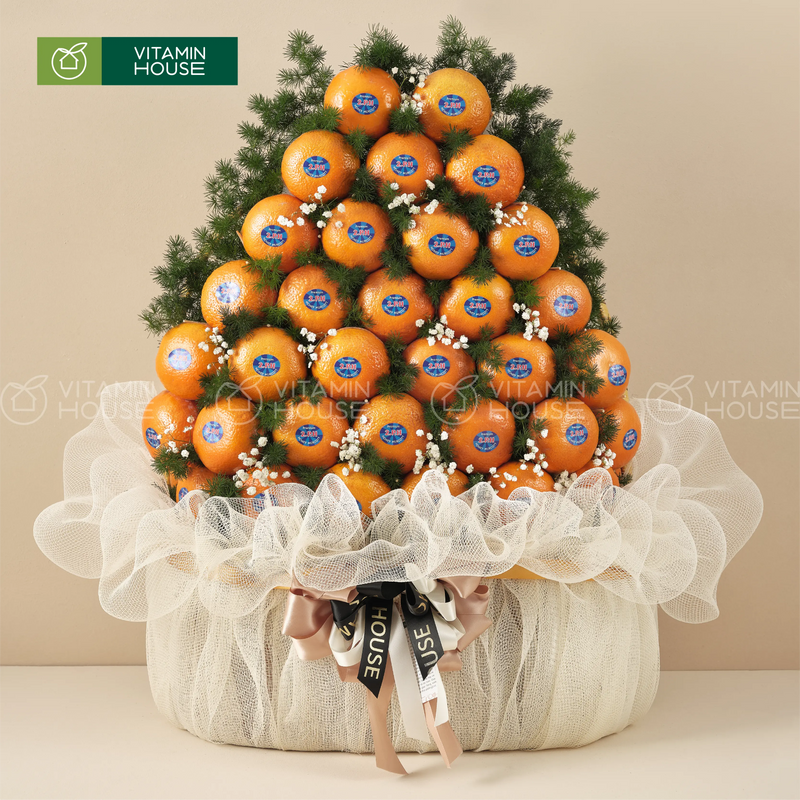 giỏ trái cây dâng lễ tone màu cam với trái cây quýt