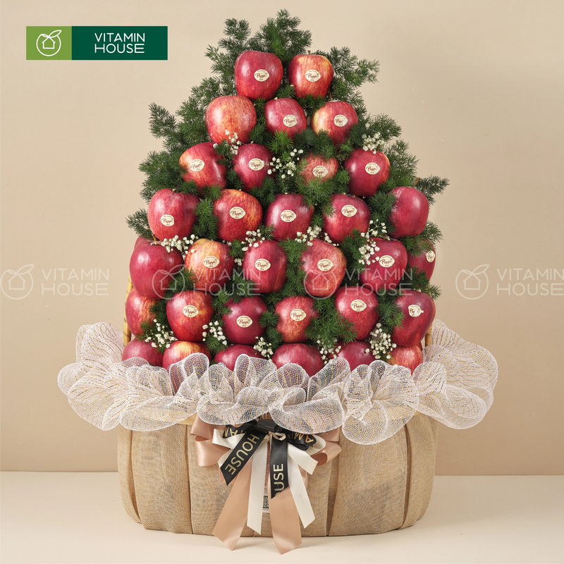 tháp trái cây dâng lễ trái cây táo tone màu đỏ
