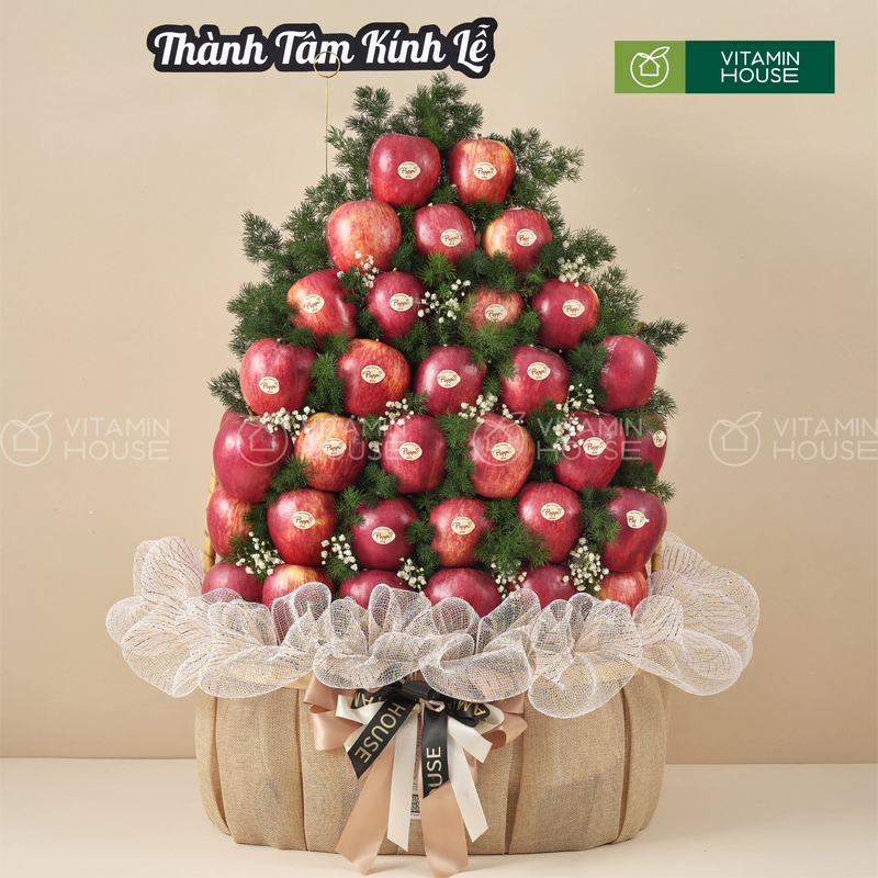 Giỏ trái cây dâng lễ trái cây táo tone màu đỏ