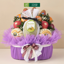 giỏ trái cây nhập khẩu dâng lễ tone tím và trái cây nhập khẩu