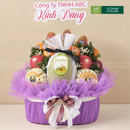 giỏ trái cây nhập khẩu dâng lễ tone tím và trái cây nhập khẩu