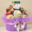 giỏ trái cây nhập khẩu dâng lễ tone tím và trái cây nhập khẩu