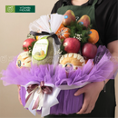 giỏ trái cây nhập khẩu dâng lễ tone tím và trái cây nhập khẩu