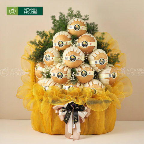 Giỏ trái cây mừng thọ tone vàng sang trọng
