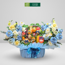 Giỏ Trái Cây nhập khẩu nhiều loại và trang trí Hoa Tươi có vẻ đẹp Sang Trọng - Món Quà Thể Hiện Sự Trân Trọng