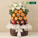 giỏ trái cây kính viếng, hoa tươi và trái cây quýt, táo nhập khẩu