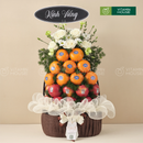 giỏ trái cây kính viếng, hoa tươi và trái cây quýt, táo nhập khẩu