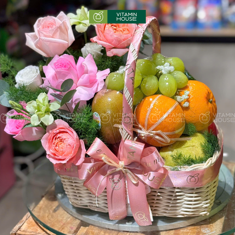 Giỏ Trái Cây Kiwi, nho xanh Quýt Nhỏ Nhắn xinh xắn Dễ Thương Tặng Khách Hàng