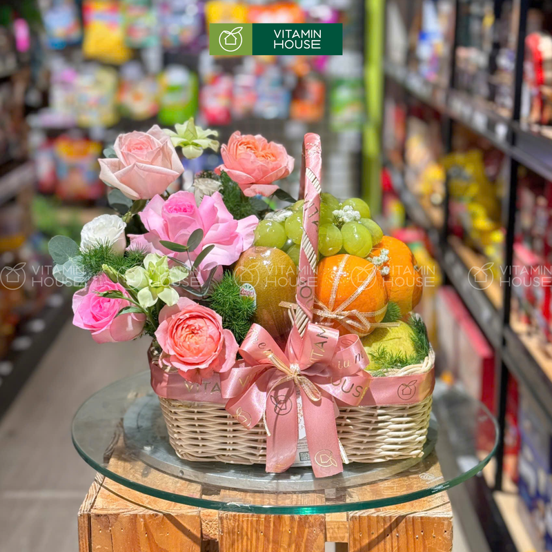 Giỏ Trái Cây Kiwi, nho xanh Quýt Nhỏ Nhắn xinh xắn Dễ Thương Tặng Khách Hàng
