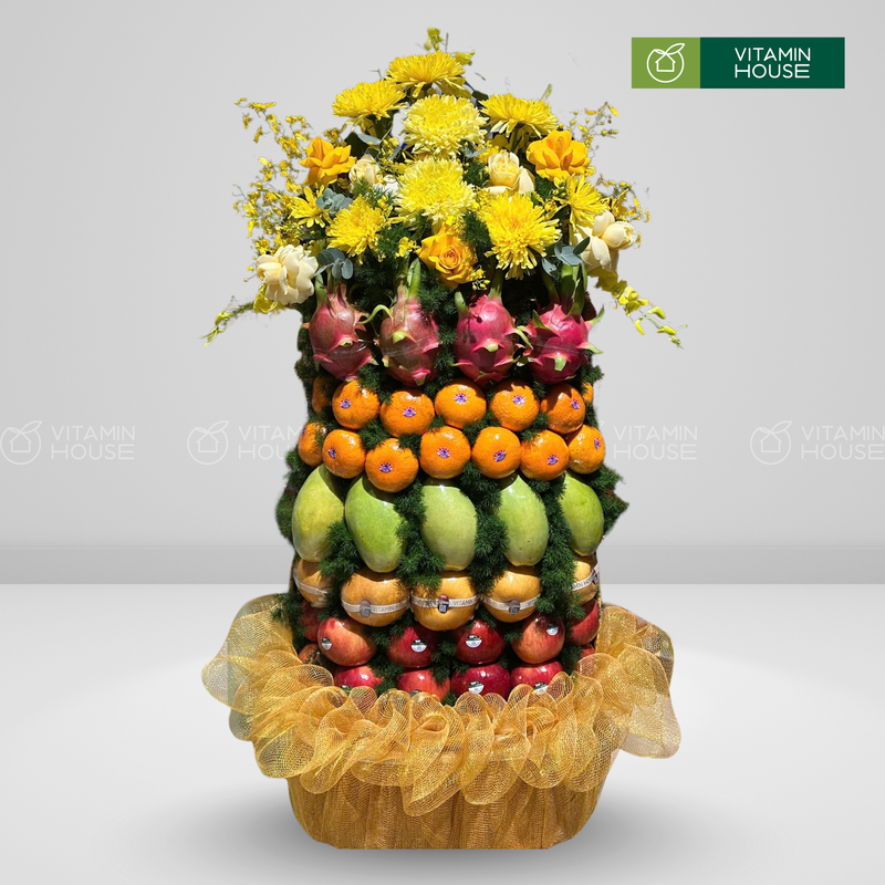 Giỏ Trái Cây Lê, Quýt, Xoài Dâng Hương, trang trí phù hợp để Dâng Lễ. Món quà Tịnh Tâm An Lạc