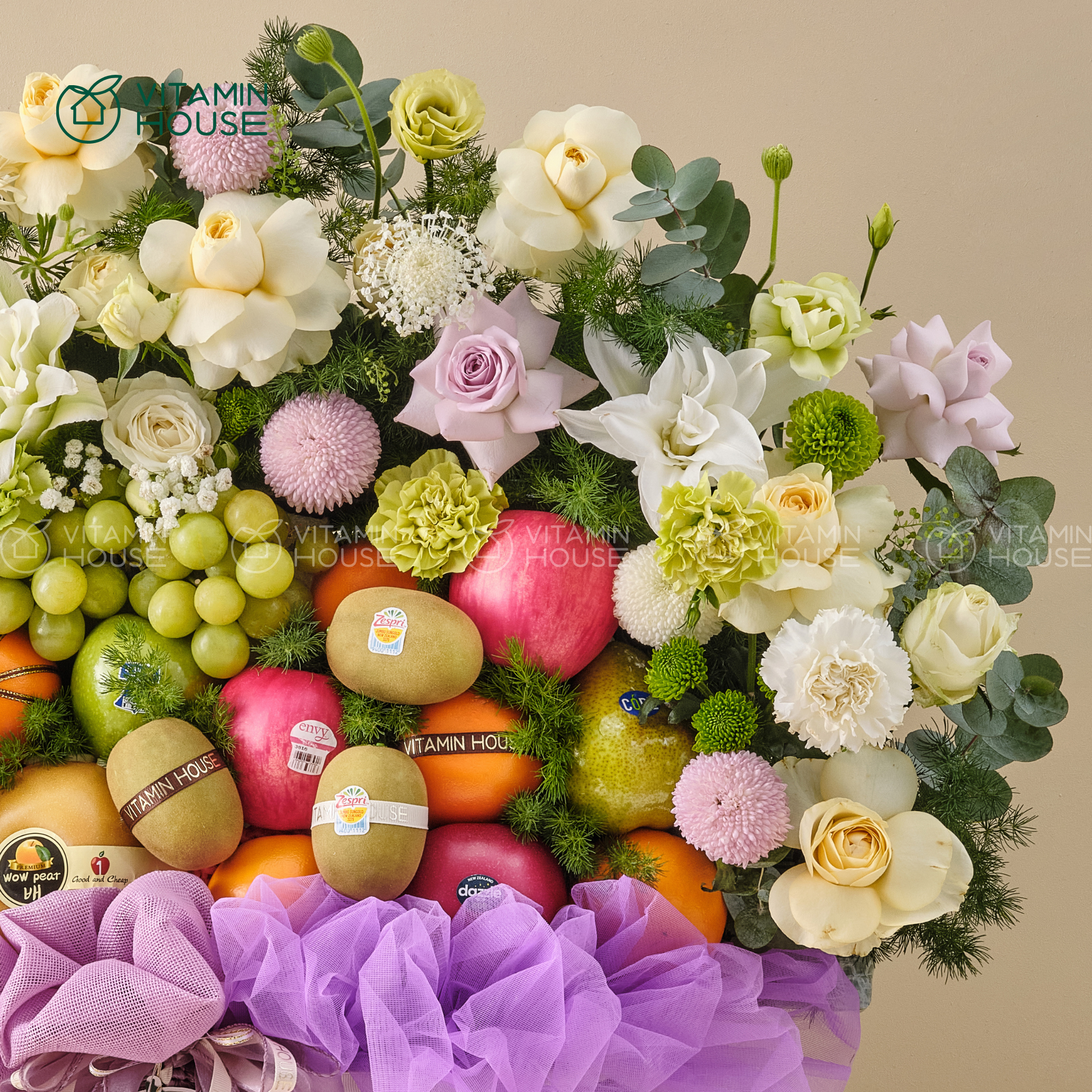 Giỏ Trái Cây Kiwi, Táo, Lê Tone Tím Phù Hợp Cho Các Dịp Đặc Biệt