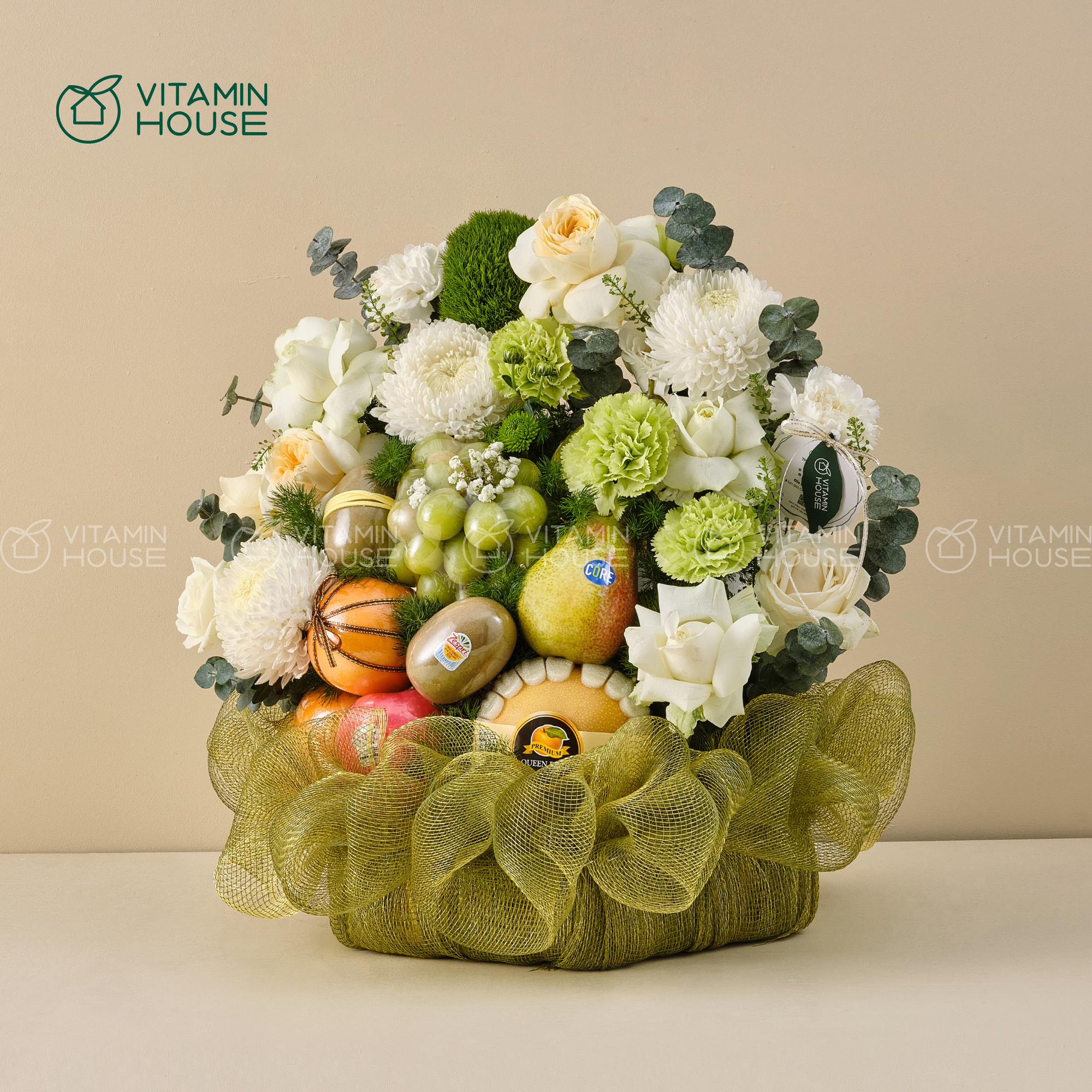 Giỏ Trái Cây Nho, Quýt, Cam, Lê Nhập Khẩu Cúng Viếng Thành Kính