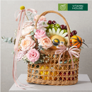 Giỏ mây đan trái cây cherry, nho mẫu đơn, lê hàn, quýt úc và cam mỹ