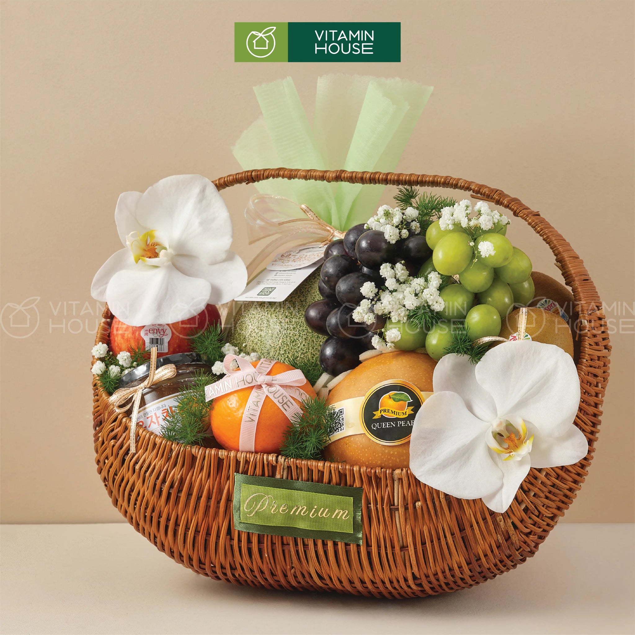 giỏ trái cây nhập khẩu nho xanh nho đen kiwi vàng quýt úc 