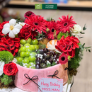 Giỏ Trái Cây Nhập Khẩu Trang Trí kiểu bánh sinh nhật và hoa tươi  Tone Đỏ Chúc Mừng Sinh Nhật, món quà ý nghĩa