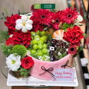 Giỏ Trái Cây Nhập Khẩu Trang Trí kiểu bánh sinh nhật và hoa tươi  Tone Đỏ Chúc Mừng Sinh Nhật, món quà ý nghĩa
