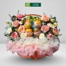 Giỏ Trái Cây Nhập Khẩu Trang Trí Hoa Tươi Tone Hồng Đẹp Mắt