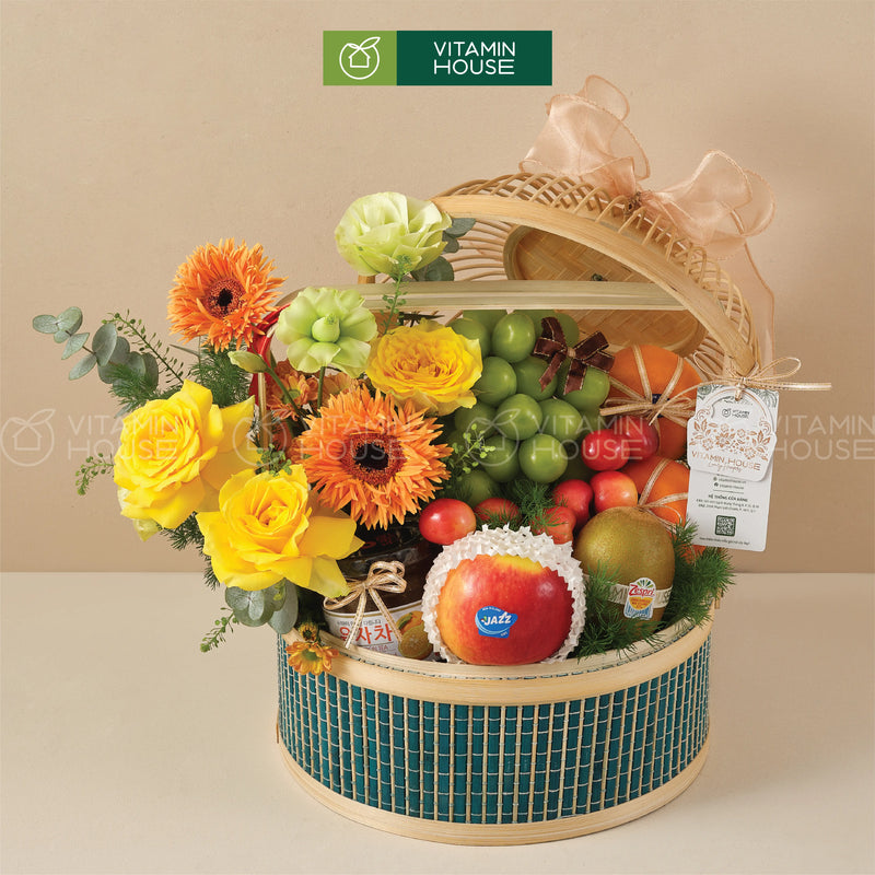 giỏ trái cây nho sữa, kiwi vafngm quýt úc và hoa tươi gửi tặng lời cảm ơn
