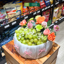 giỏ quà trái cây nho xanh mỹ và hoa tươi, trang trí hình bánh sinh nhật đẹp mắt. Dành tặng cho ngày sinh nhật của người thân, bạn bè, đối tác