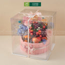 Giỏ trái cây màu hồng pastel ngọt ngào mix hoa tươi nhã nhặn tặng phái đẹp