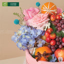  giỏ trái cây màu hồng pastel ngọt ngào mix hoa tươi nhã nhặn tặng phái đẹp