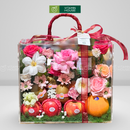 Giỏ Trái Cây trang trí hoa tươi đựng trong vali. Gửi Gắm Niềm Vui và Hy Vọng