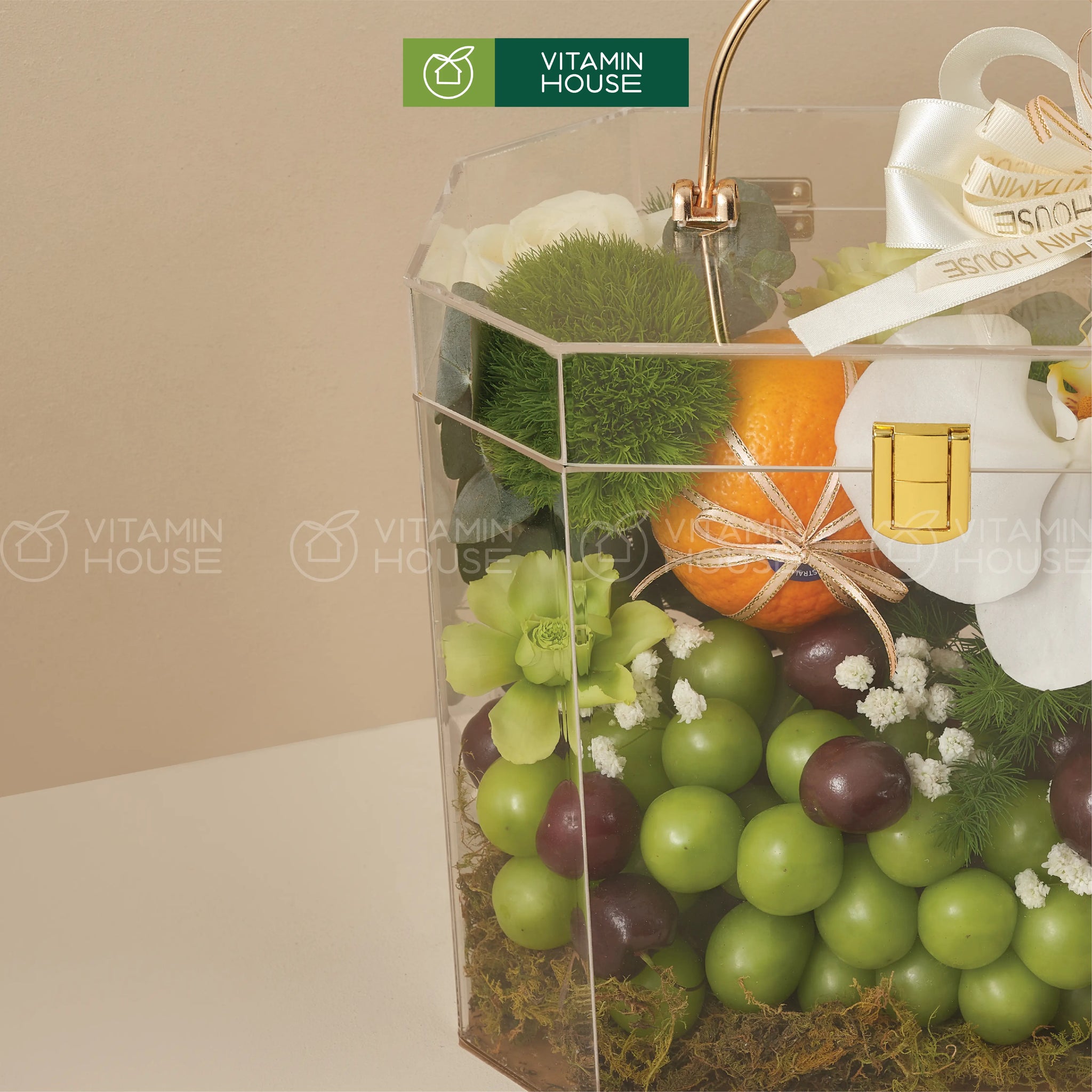 hộp quà trái cây nhập khẩu cherry nho xanh quýt úc đựng trong hộp vali sang trọng