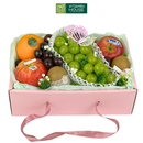 hộp quà trái cây màu hồng nho xanh, cherry, táo envy, cam và kiwi vàng