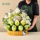 Giỏ Trái Cây Xoài, Dưa Lưới Kết Hợp Sen Đá Kính Lễ