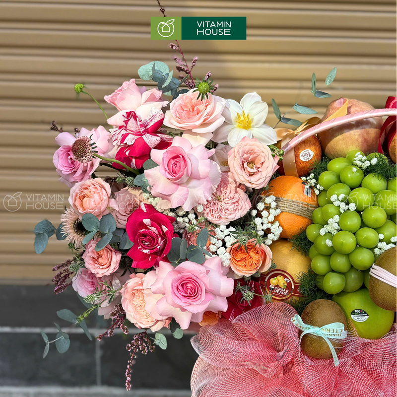 Giỏ Quà Trái Cây nhập khẩu cao cấp trang trí hoa tươi đẹp mắt Dành Cho Chị Em - Trao Sự Quan Tâm, Gửi Lời Chúc Ngọt Ngào