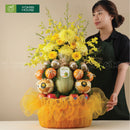 giỏ trái cây nhập khẩu dưa lưới, lê hàn, quýt úc, kiwi vàng và hoa tươ