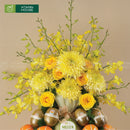 giỏ trái cây nhập khẩu dưa lưới, lê hàn, quýt úc, kiwi vàng và hoa tươi